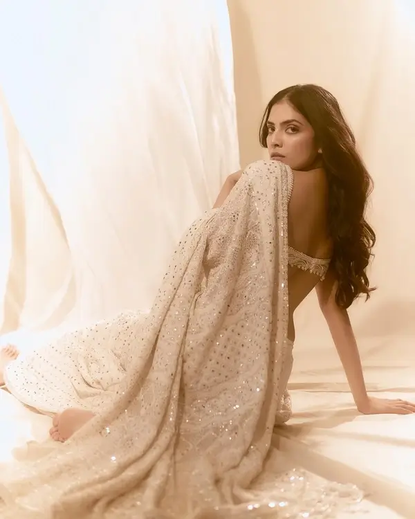 Hot Malavika Mohanan Shows Off Big Boobs and Deep Cleavage in a Stylish Chikankari Saree (2)