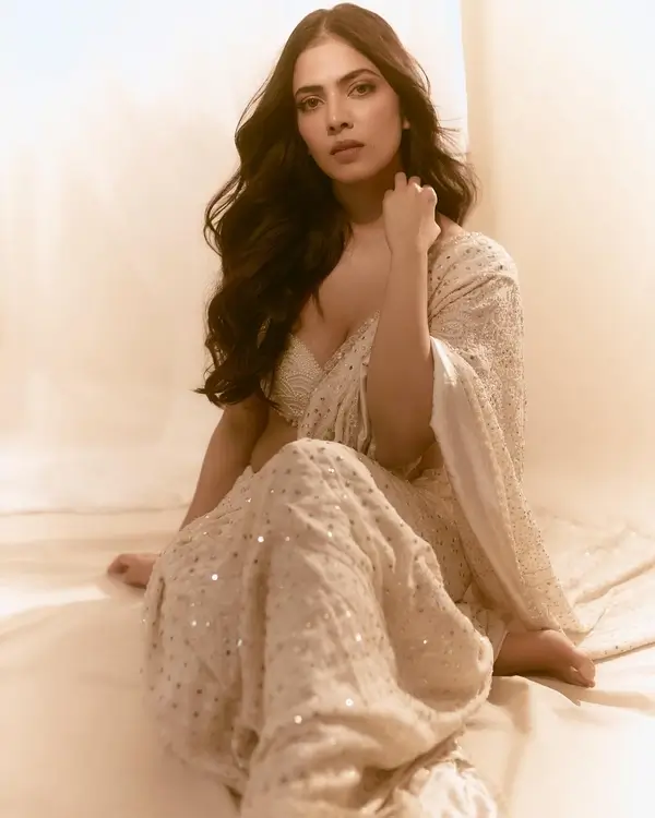 Hot Malavika Mohanan Shows Off Big Boobs and Deep Cleavage in a Stylish Chikankari Saree (3)