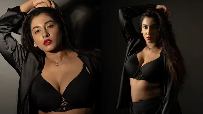 Hot Vishnupriyaa Bhimeneni Flaunts Her Big Boobs and Deep Cleavage in a Black Designer Outfit (1)