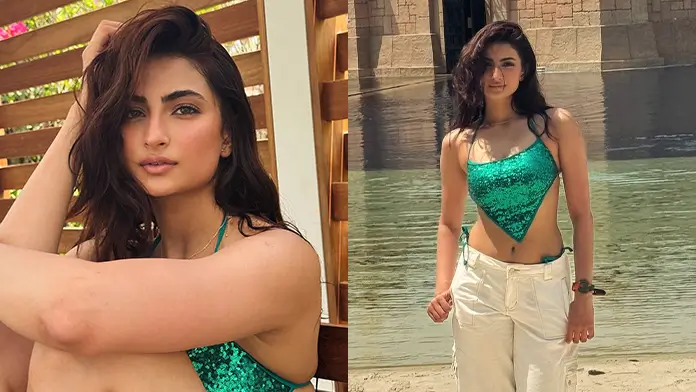 Hot Palak Tiwari in Showcased Her Big Boobs and Curvy Figure a Green Crop Top and White Pants (1)