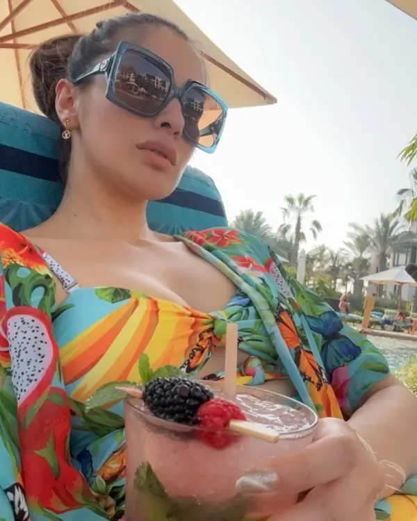 Hot Raai Laxmi Displays Her Big Boobs and Sexy Body in Green Floral Monokini (5)