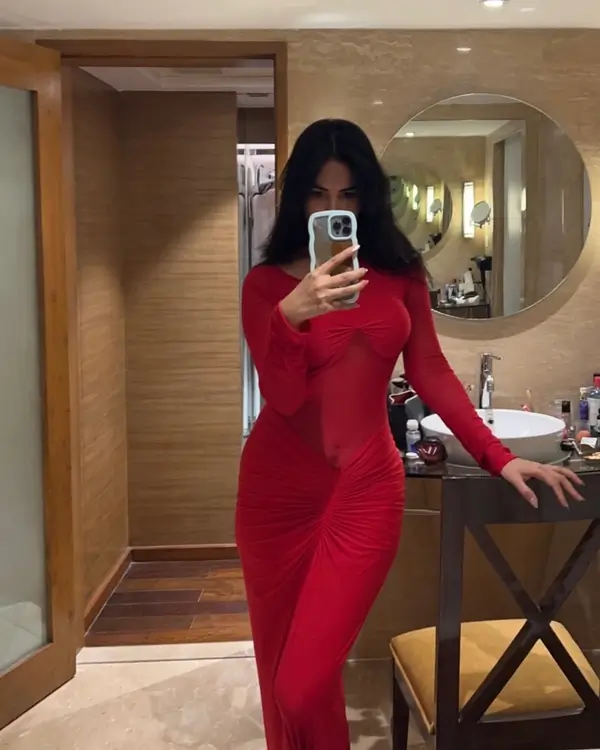 Hot Sonal Chauhan Showcased Her Big Boobs and Curvy Figure in a Red See through Dress (2)