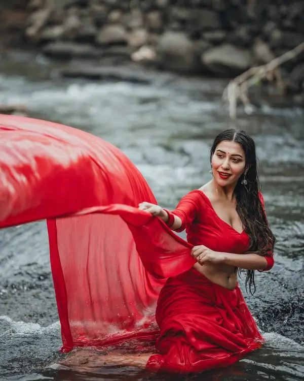 Hot Ruma Sharma Showing Her Big Boobs in Red Saree (2)