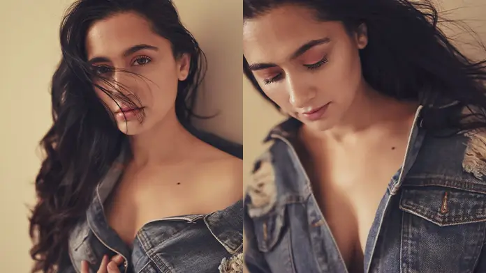 Hot Sanjeeda Sheikh Shows Off Big Boobs and Deep Cleavage in Unbuttoned Denim Jacket (1)