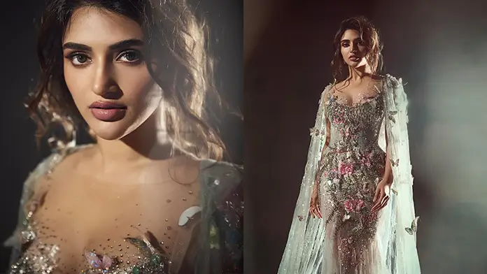 Hot Sreeleela Shows Off Big Boobs and Deep Cleavage in Light Green blue Dress (1)