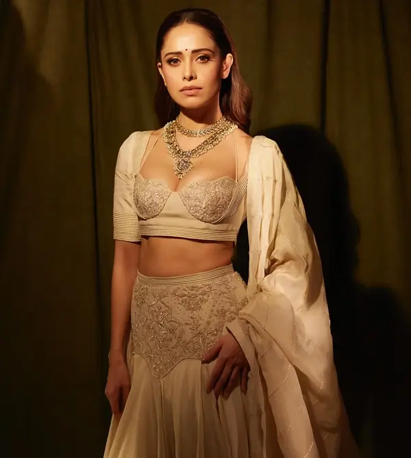 Hot Nushrat Bharucha Shows Off Big Boobs and Deep Cleavage in Cream Color Dress (2)