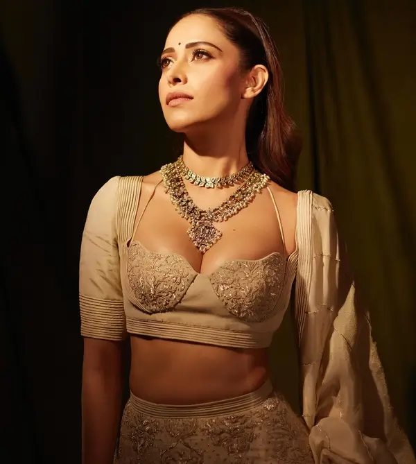 Hot Nushrat Bharucha Shows Off Big Boobs and Deep Cleavage in Cream Color Dress (3)