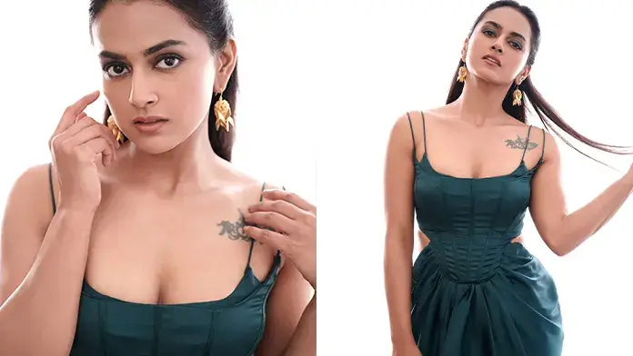 Hot Shraddha Srinath Shows Off Big Boobs and Deep Cleavage in Dazzling Dress (1)