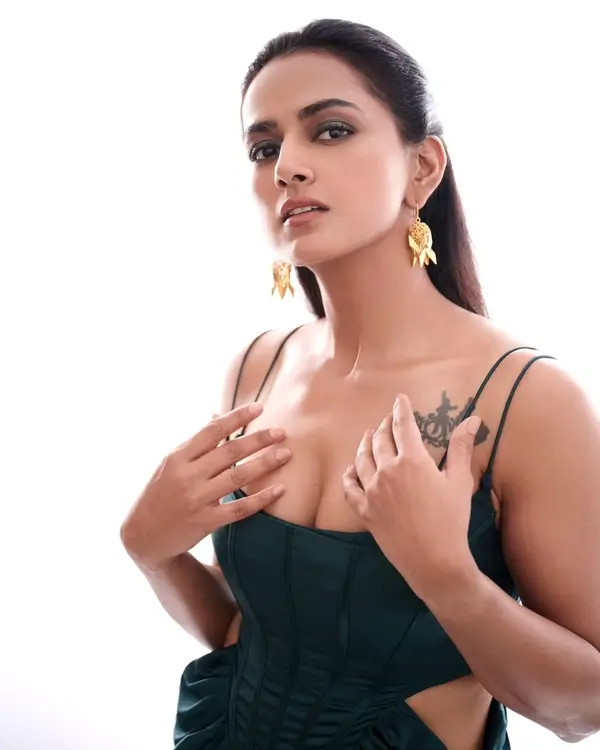 Hot Shraddha Srinath Shows Off Big Boobs and Deep Cleavage in Dazzling Dress (4)