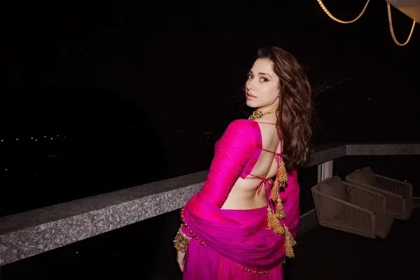 Hot Tamannaah Bhatia Displays Her Big Boobs and Sexy Body in Pink Blouse Paired With a Flowing Lehenga (4)