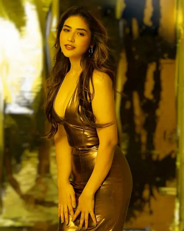 Hot Priyanka Jawalkar Displays Her Big Boobs and Sexy Body in Brown Leather Dress (3)