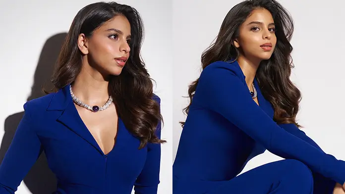 Hot Suhana Khan Showcased Her Big Boobs and Curvy Body in Blue Blazer and Matching Slacks (1)
