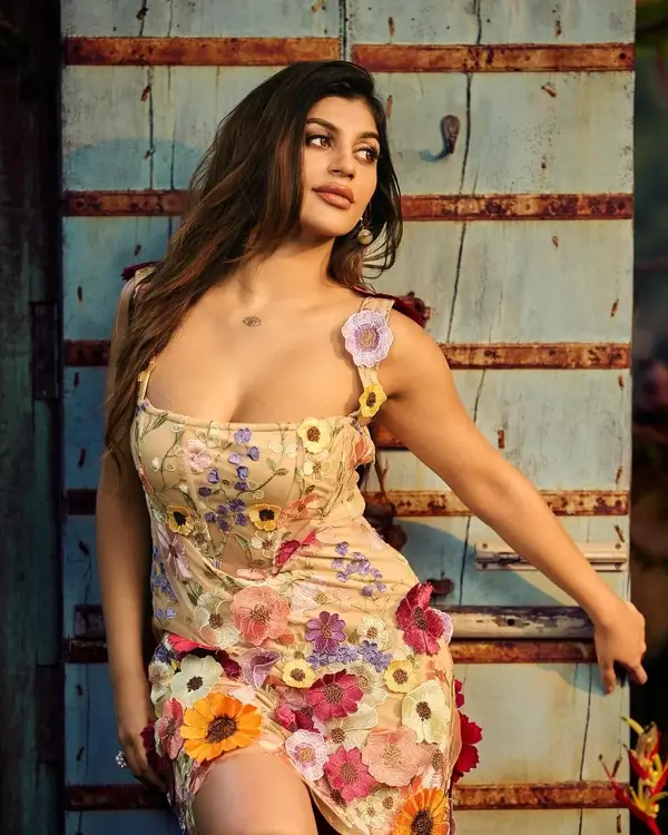 Hot Yashika Aannand Showcased Her Big Boobs and Curvy Body in Floral Dress (6)