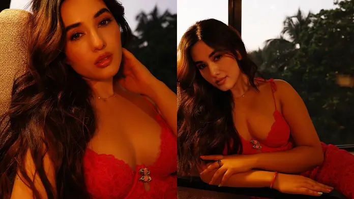 Hot Aditi Budhathoki Shows Off Big Boobs and Deep Cleavage in Red Dress (1)