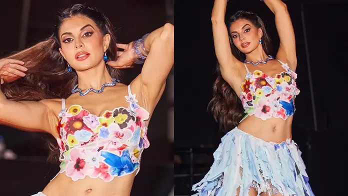 Hot Jacqueline Fernandez Displays Her Big Boobs and Sexy Body in Flowery Bralette (1)