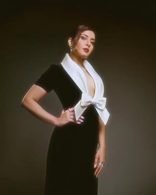 Hot Raashi Khanna Shows Off Big Boobs and Deep Cleavage in a Black Dress (3)