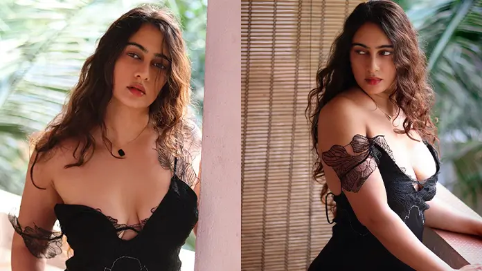 Hot Megha Shukla Showcased Her Big Boobs and Curvy Figure in Black Dress (1)