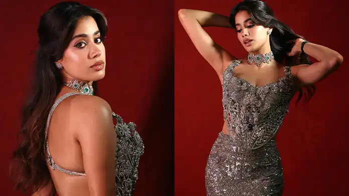 Hot Janhvi Kapoor Showcased Her Big Boobs and Curvy Body in Silver Top (1)