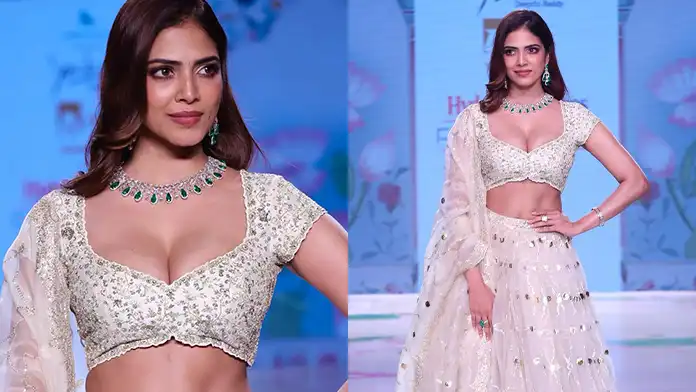 Hot Malavika Mohanan Flaunts Her Big Boobs in White Lehenga (1)