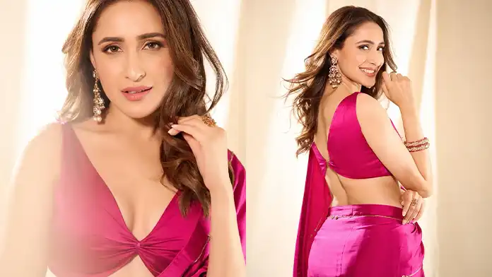 Hot Pragya Jaiswal Shows Off Big Boobs and Deep Cleavage in Pink Saree (1)