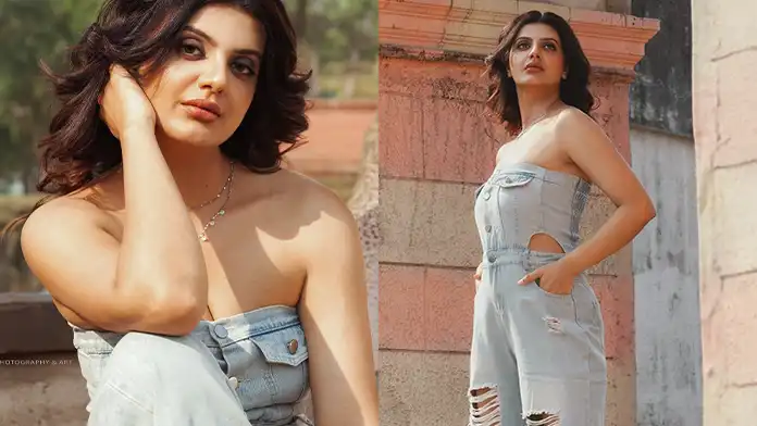 Hot Tanishq Rajan Displays Her Big Boobs in Denim Jumpsuit (1)