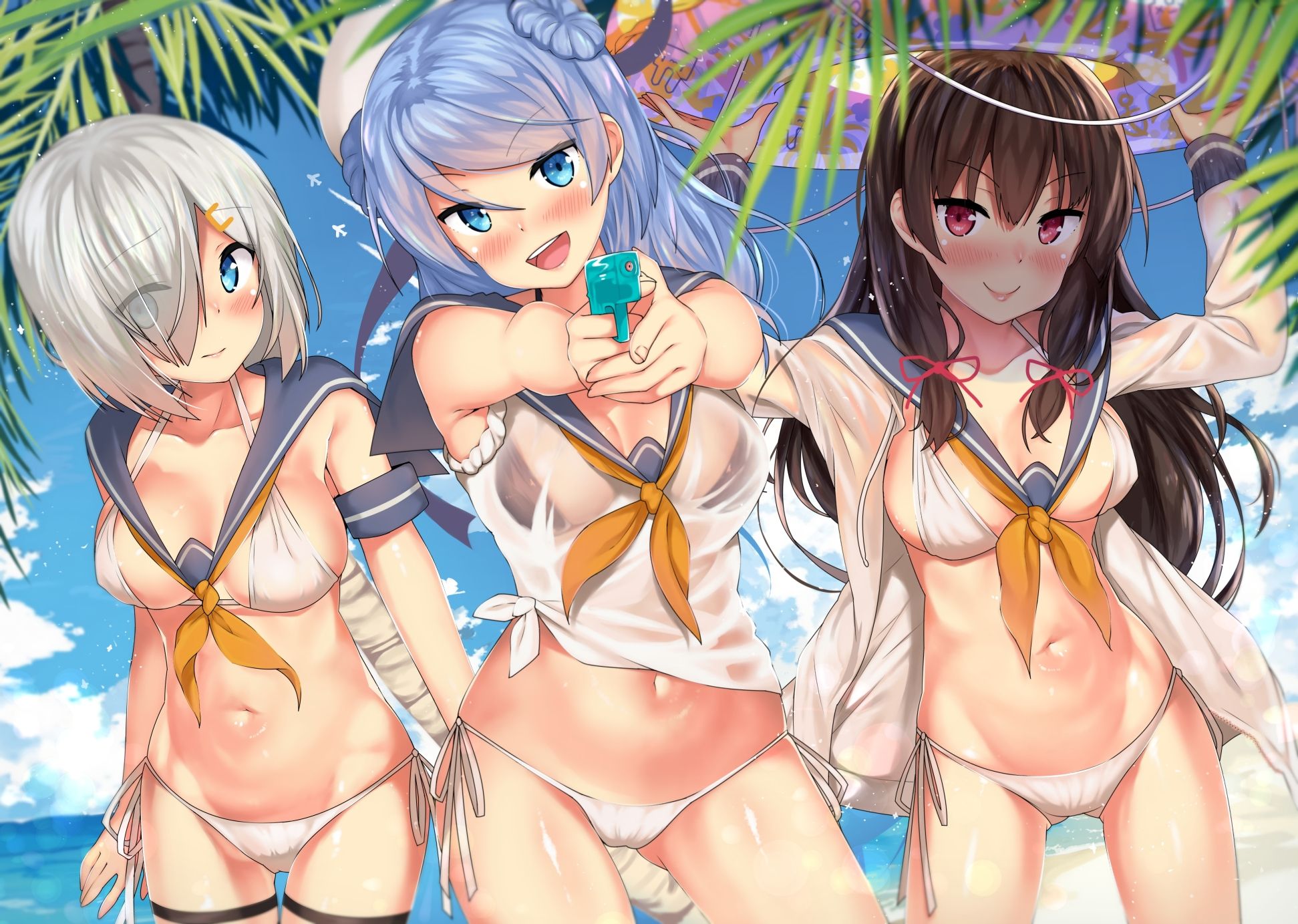 Sexy Busty Kantai Collection Girls In Wet See Through Shirt