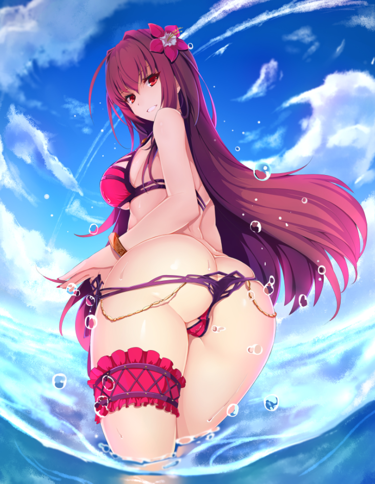 Sexy Anime Girl With Huge Boobs Striping Down Her Bikini Bottoms