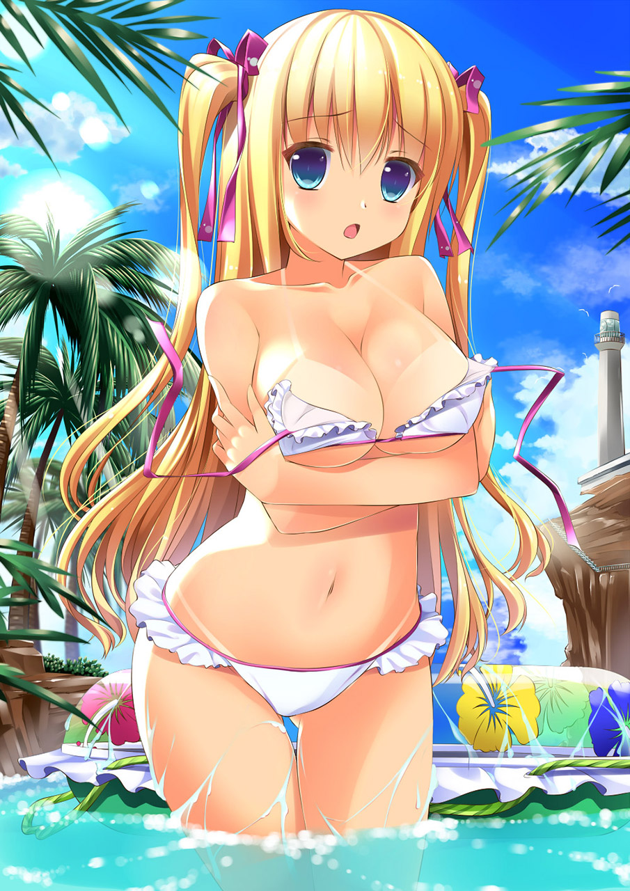 Hot Big Tits Anime Girl In Bikini Bra Falls Off